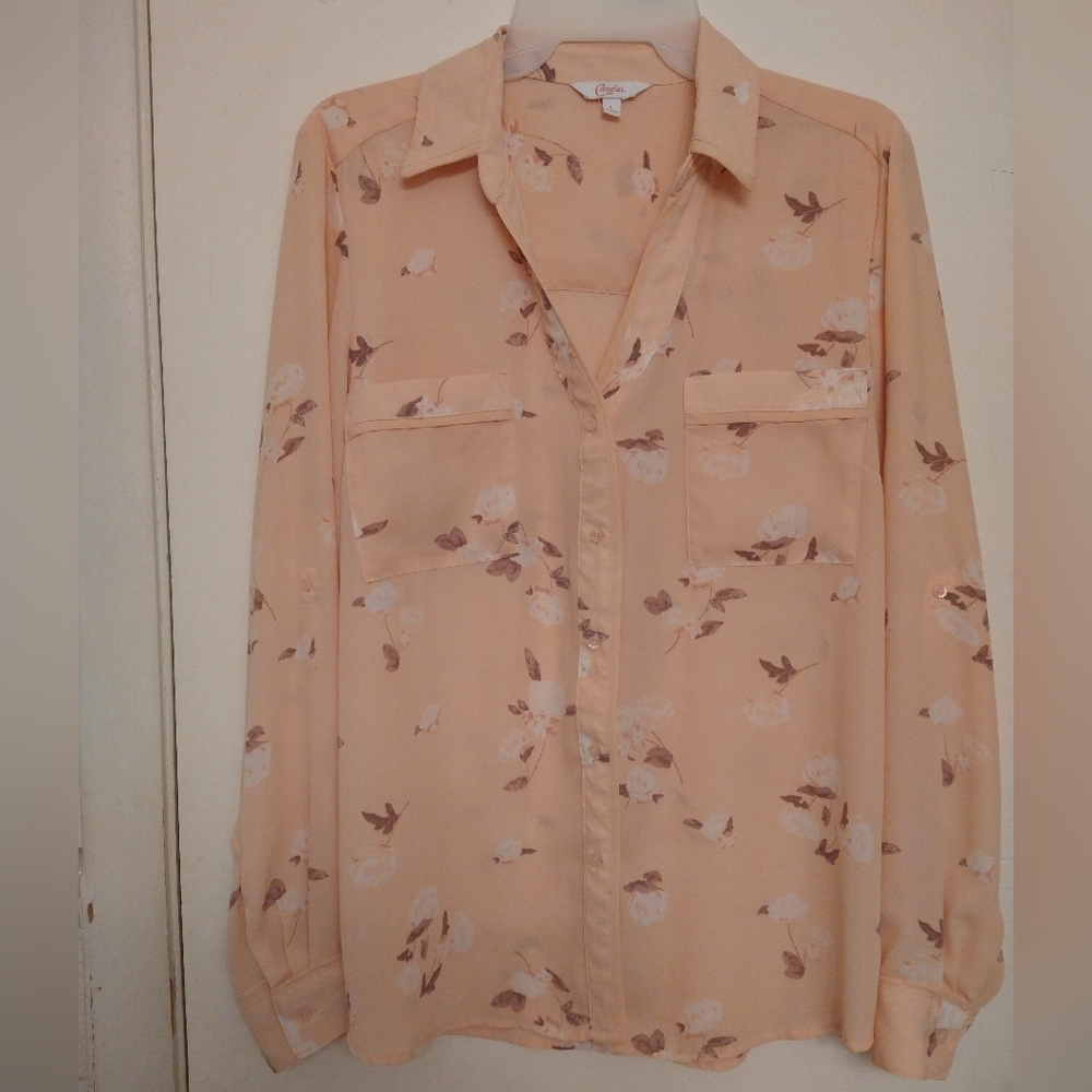 Peach Floral Button-Up Blouse